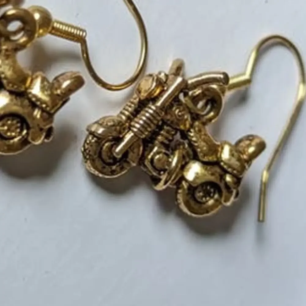 Gold Motorcycle Dangling Earrings